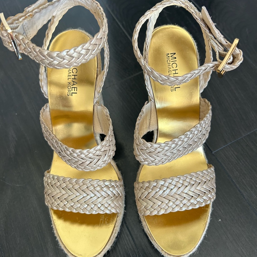 MICHAEL Michael Kors Beige Braided Wedge Sandals